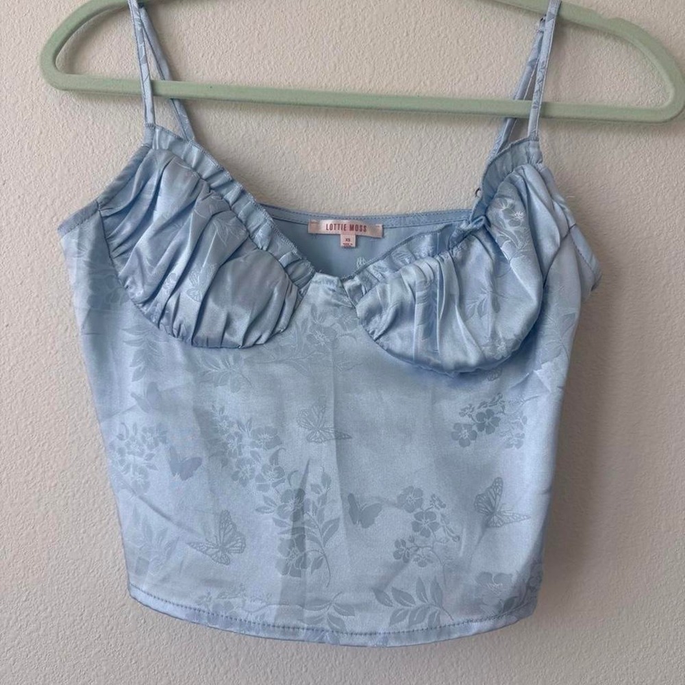 Lottie Moss blue floral top with ruffle details Size XS